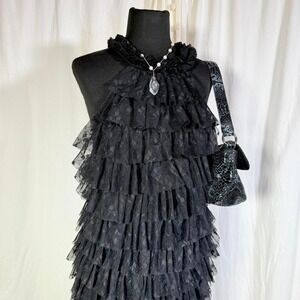 Mable Black Tiered Lace Ruffle Dress Size M